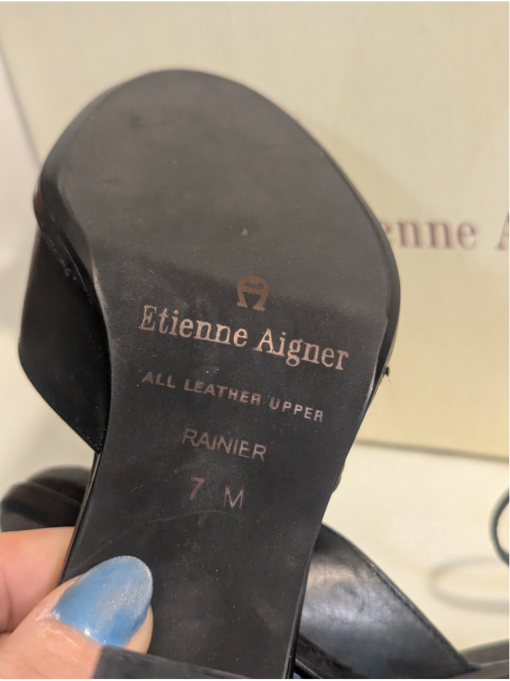 Etienne Aigner Ranier Ankle Strap Block Heels Size 7 Black Leather - Picture 9 of 12
